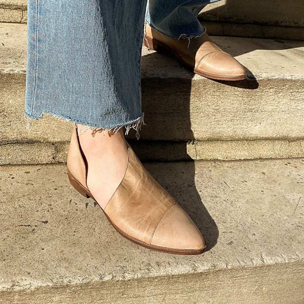 Free People Royale Flat Women's Beige Cut-out Pointed Leather Flats 36.5 US 6.5